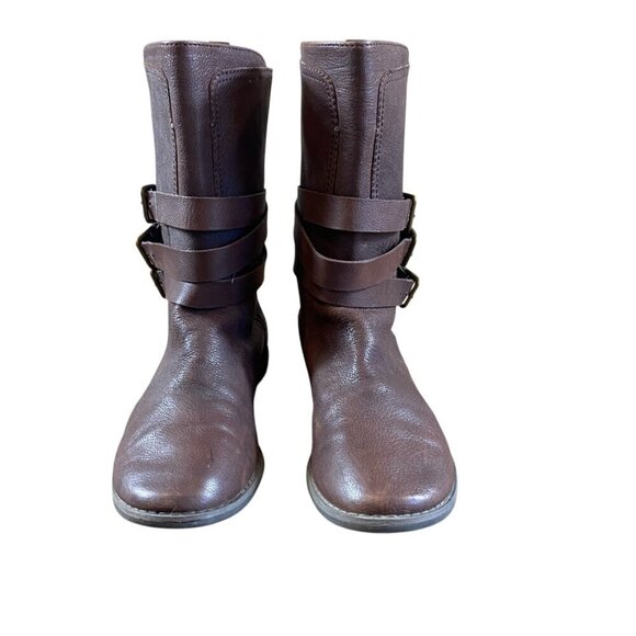 Nine West Vasorbie Leather Boots 3 Strap Flat Heel Sz 7 Dark Brown #335F - Picture 3 of 9